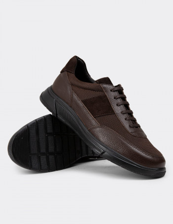 Hakiki Deri Kahverengi Erkek Sneaker Ayakkabı - 01963MKHVC01