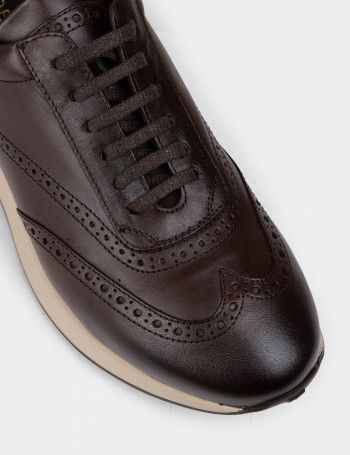 Hakiki Deri Kahverengi Erkek Sneaker Ayakkabı - 00750MKHVE07