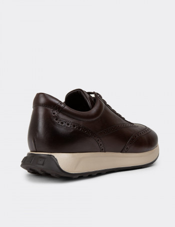 Hakiki Deri Kahverengi Erkek Sneaker Ayakkabı - 00750MKHVE07