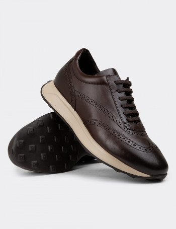 Hakiki Deri Kahverengi Erkek Sneaker Ayakkabı - 00750MKHVE07
