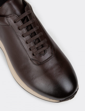 Hakiki Deri Kahverengi Erkek Sneaker Ayakkabı - 01983MKHVE01