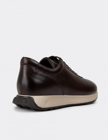 Hakiki Deri Kahverengi Erkek Sneaker Ayakkabı - 01983MKHVE01