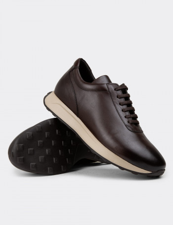 Hakiki Deri Kahverengi Erkek Sneaker Ayakkabı - 01983MKHVE01
