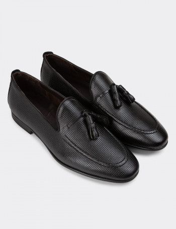Hakiki Deri Siyah Erkek Loafer Ayakkabı - 01701MSYHC28