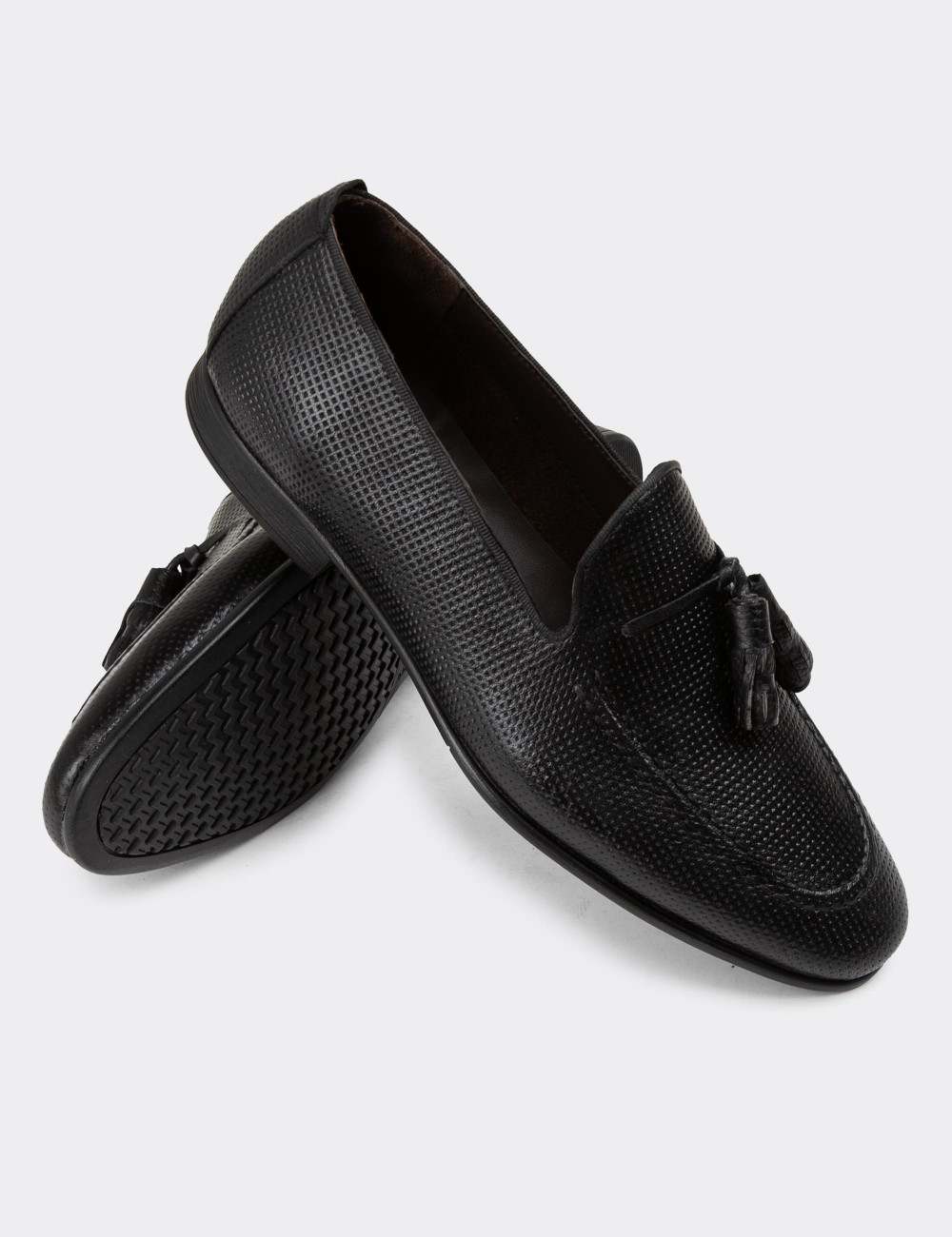 Hakiki Deri Siyah Erkek Loafer Ayakkabı - 01701MSYHC28