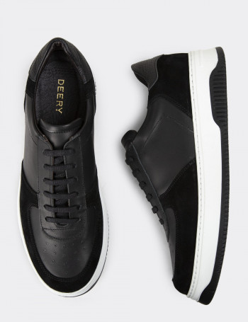 Hakiki Deri Siyah Erkek Sneaker Ayakkabı - 01965MSYHE02