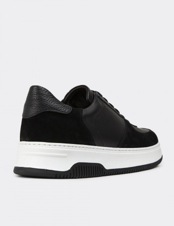 Hakiki Deri Siyah Erkek Sneaker Ayakkabı - 01965MSYHE02