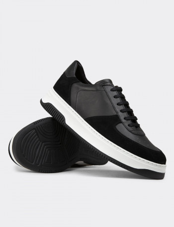 Hakiki Deri Siyah Erkek Sneaker Ayakkabı - 01965MSYHE02