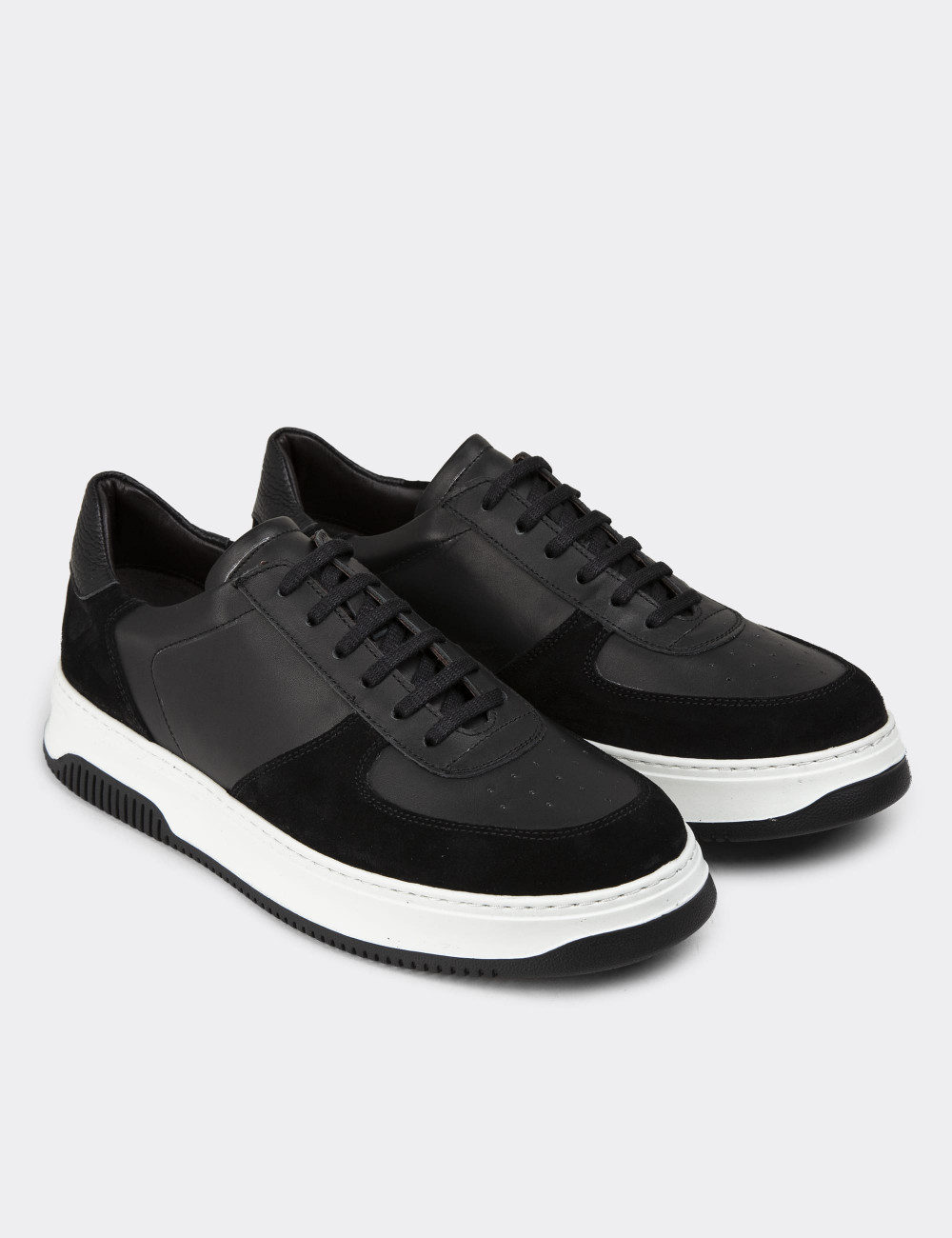 Hakiki Deri Siyah Erkek Sneaker Ayakkabı - 01965MSYHE02