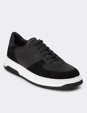 Hakiki Deri Siyah Erkek Sneaker Ayakkabı - 01965MSYHE02