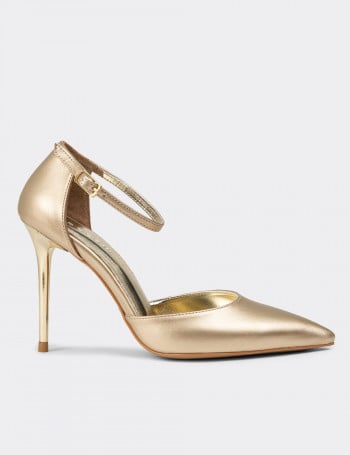 Hakiki Deri Altın Rengi Kadın Topuklu Ayakkabı - P2091ZALTM01