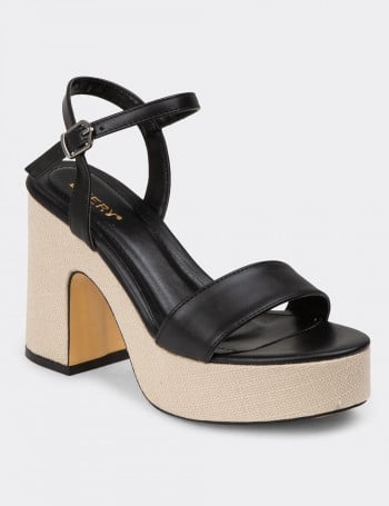 Siyah Platform Topuk Kadın Sandalet - K1040ZSYHM01