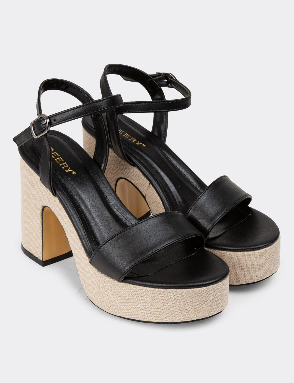 Siyah Platform Topuk Kadın Sandalet - K1040ZSYHM01
