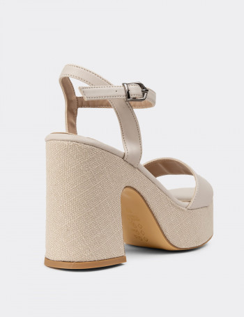 Krem Rengi Platform Topuk Kadın Sandalet - K1040ZKREM01
