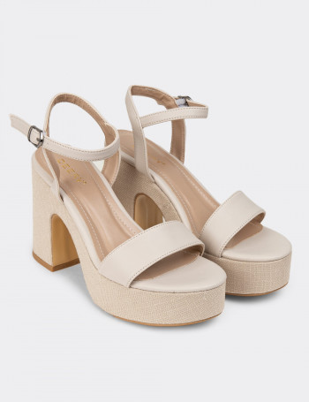 Krem Rengi Platform Topuk Kadın Sandalet - K1040ZKREM01