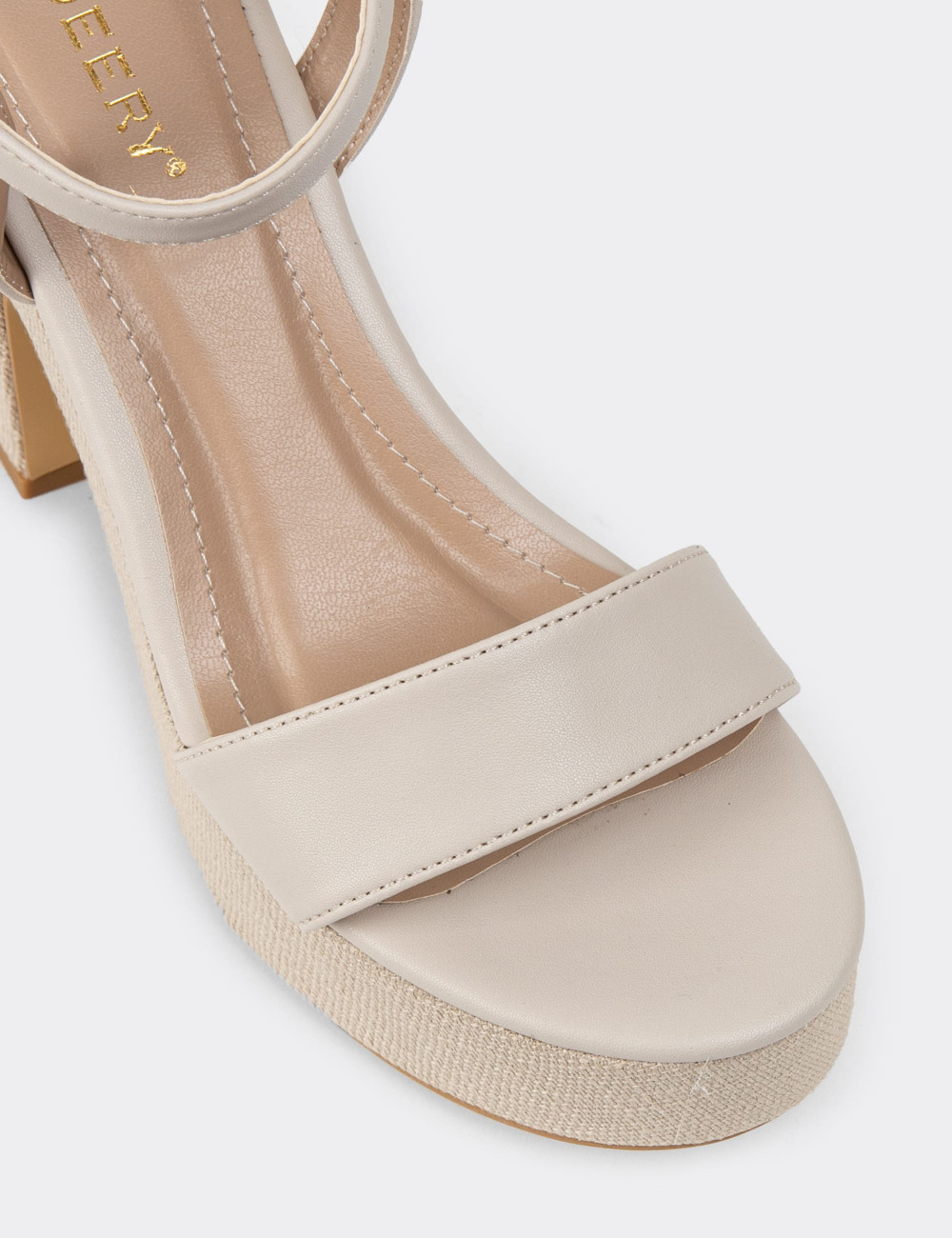Krem Rengi Platform Topuk Kadın Sandalet - K1040ZKREM01