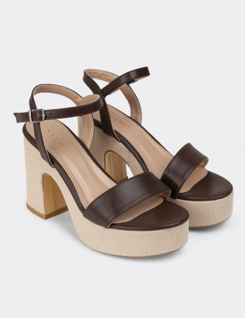 Kahverengi Platform Topuk Kadın Sandalet - K1040ZKHVM01