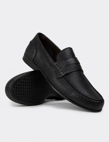 Hakiki Deri Siyah Erkek Loafer Ayakkabı - 01978MSYHC10