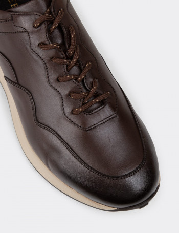 Hakiki Deri Kahverengi Erkek Sneaker Ayakkabı - 01725MKHVE03