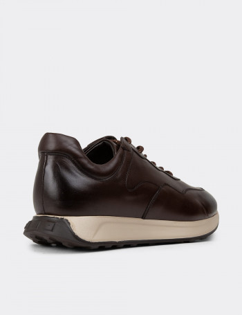 Hakiki Deri Kahverengi Erkek Sneaker Ayakkabı - 01725MKHVE03