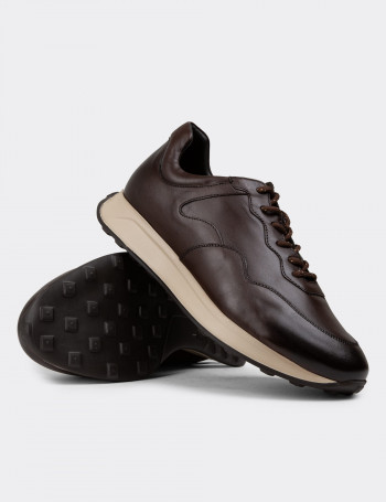 Hakiki Deri Kahverengi Erkek Sneaker Ayakkabı - 01725MKHVE03