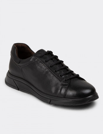 Hakiki Deri Siyah Erkek Sneaker Ayakkabı - 01673MSYHE01