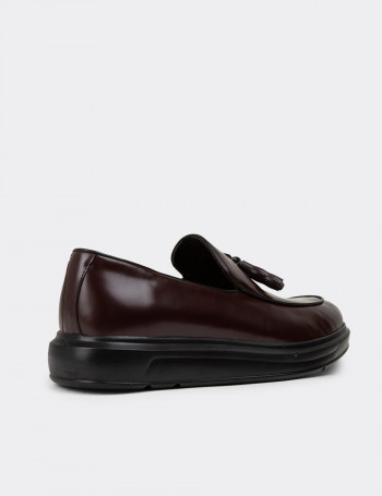 Hakiki Deri Bordo Comfort Püsküllü Erkek Loafer - 01840MBRDP04