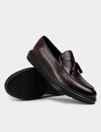 Hakiki Deri Bordo Comfort Püsküllü Erkek Loafer - 01840MBRDP04