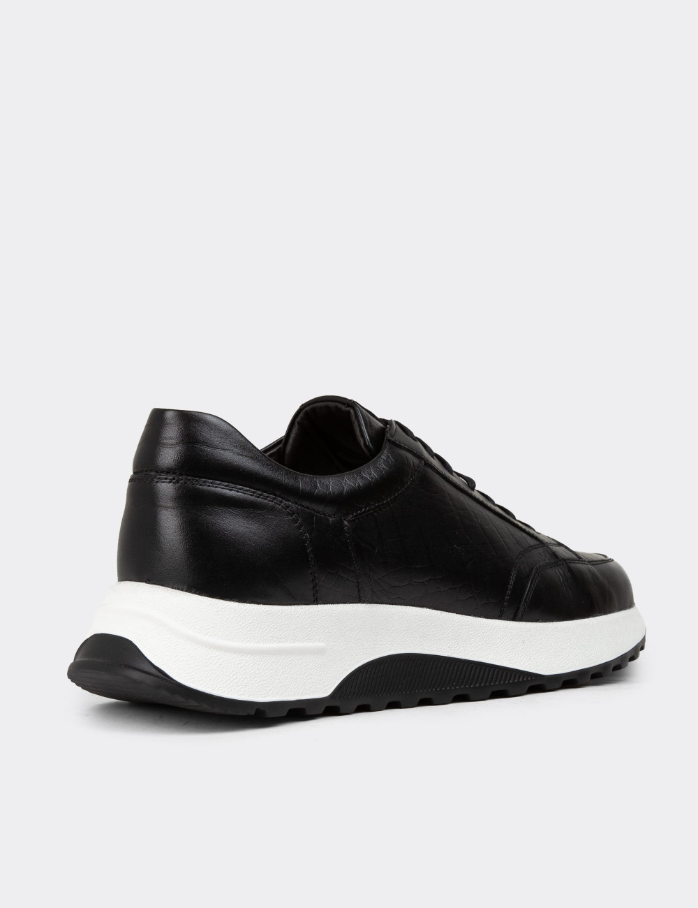 Hakiki Deri Siyah Erkek Sneaker Ayakkabı - 01984MSYHE01