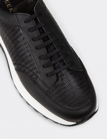 Hakiki Deri Siyah Erkek Sneaker Ayakkabı - 01984MSYHE02