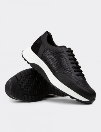 Hakiki Deri Siyah Erkek Sneaker Ayakkabı - 01984MSYHE02