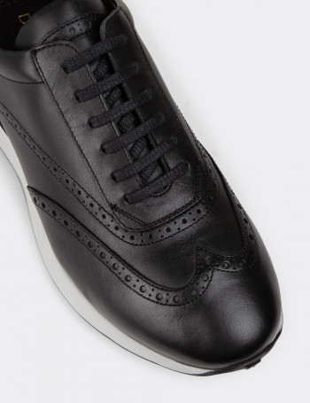 Hakiki Deri Siyah Erkek Sneaker Ayakkabı - 00750MSYHE06
