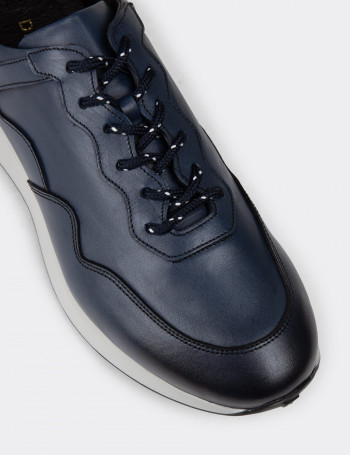 Hakiki Deri Lacivert Erkek Sneaker Ayakkabı - 01725MLCVE06