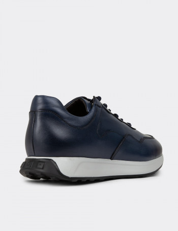 Hakiki Deri Lacivert Erkek Sneaker Ayakkabı - 01725MLCVE06