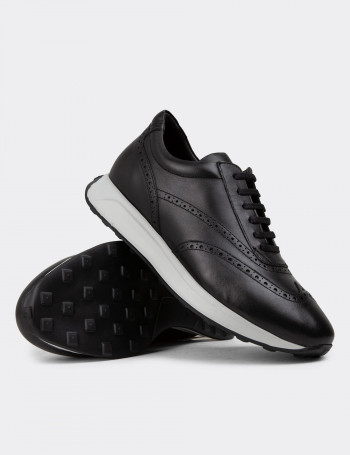 Hakiki Deri Siyah Erkek Sneaker Ayakkabı - 00750MSYHE06