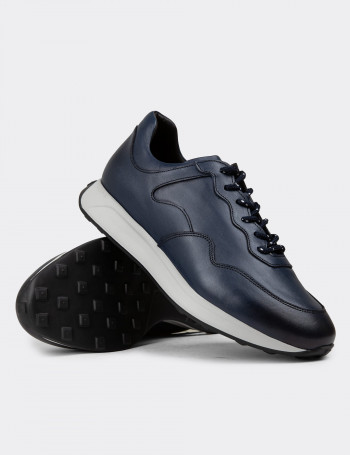 Hakiki Deri Lacivert Erkek Sneaker Ayakkabı - 01725MLCVE06