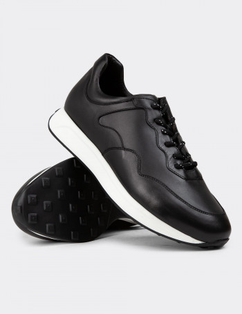 Hakiki Deri Siyah Erkek Sneaker Ayakkabı - 01725MSYHE11