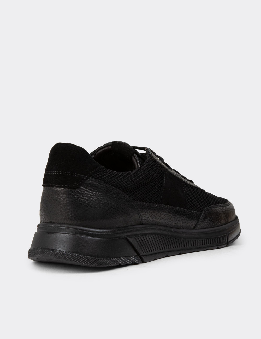 Hakiki Deri Siyah Erkek Sneaker Ayakkabı - 01963MSYHE18