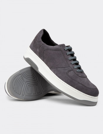 Hakiki Süet Gri Erkek Sneaker Ayakkabı - 01965MGRIE04