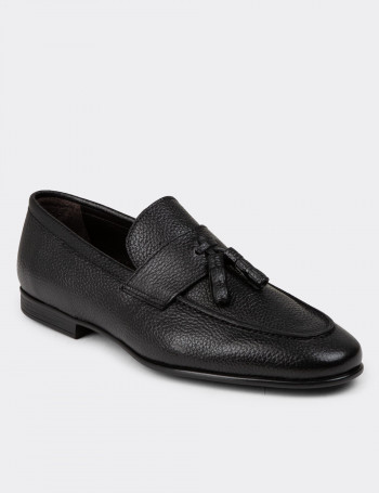 Hakiki Deri Siyah Püsküllü Erkek Loafer Ayakkabı