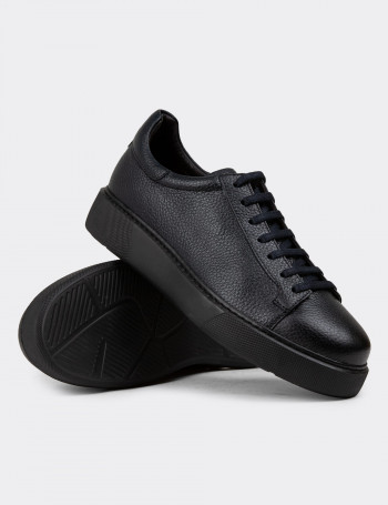 Hakiki Deri Lacivert Erkek Sneaker Ayakkabı - 01954MLCVE03
