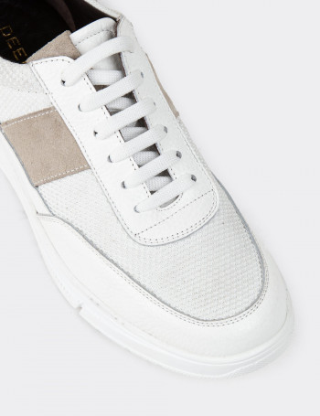 Hakiki Deri Beyaz Erkek Sneaker Ayakkabı - 01963MBYZC01