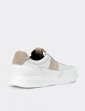 Hakiki Deri Beyaz Erkek Sneaker Ayakkabı - 01963MBYZC01