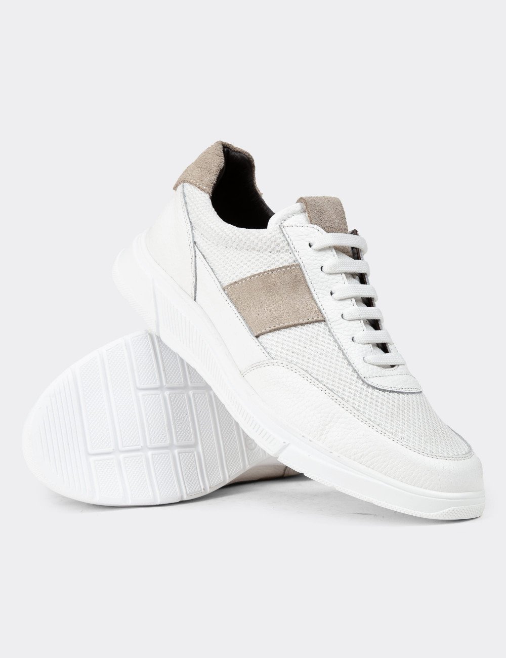 Hakiki Deri Beyaz Erkek Sneaker Ayakkabı - 01963MBYZC01