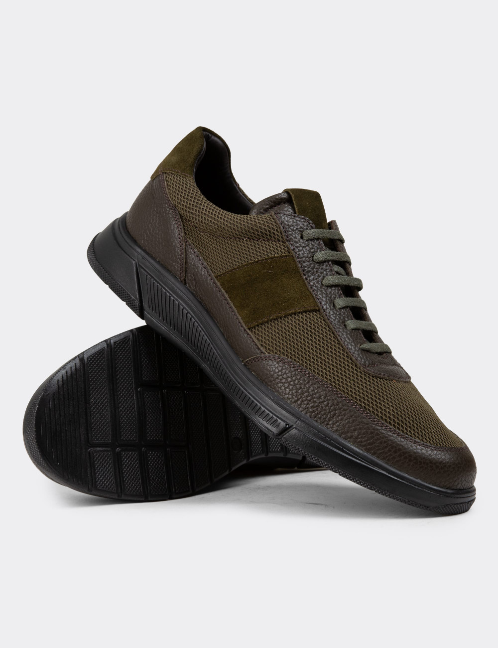 Hakiki Deri Yeşil Erkek Sneaker Ayakkabı - 01963MYSLC01