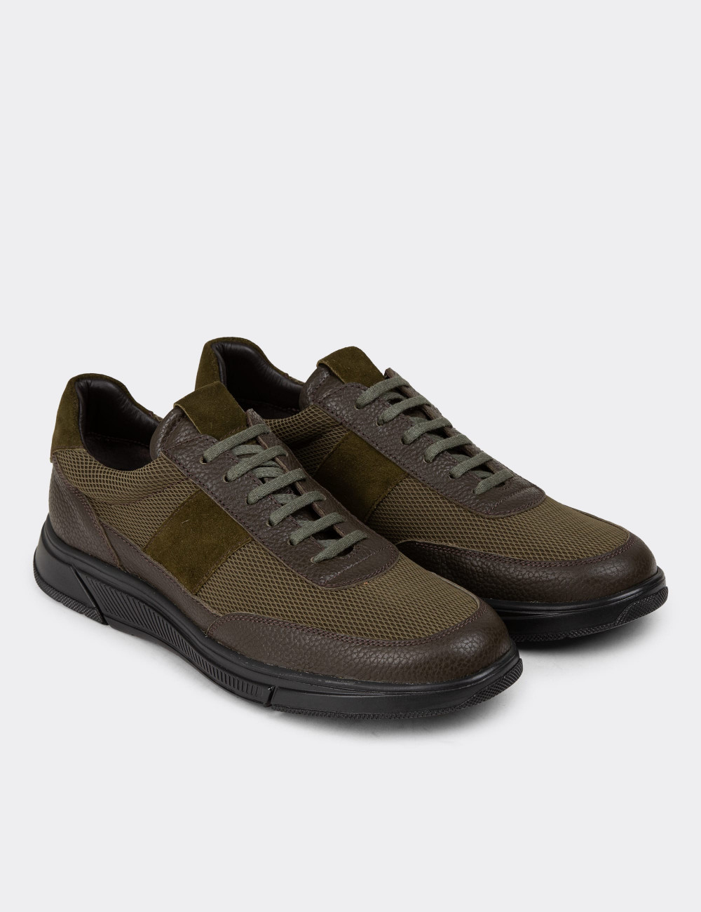 Hakiki Deri Yeşil Erkek Sneaker Ayakkabı - 01963MYSLC01