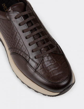Hakiki Deri Kahverengi Erkek Sneaker Ayakkabı - 01984MKHVE01