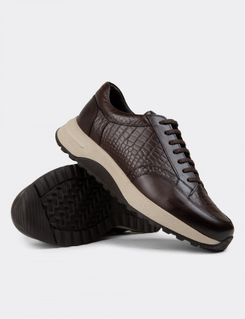 Hakiki Deri Kahverengi Erkek Sneaker Ayakkabı - 01984MKHVE01