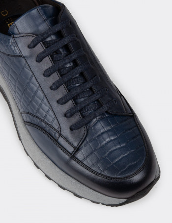 Hakiki Deri Lacivert Erkek Sneaker Ayakkabı - 01984MLCVE01
