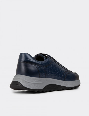 Hakiki Deri Lacivert Erkek Sneaker Ayakkabı - 01984MLCVE01